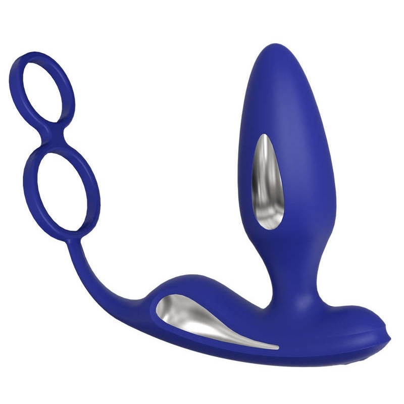 AnalTech Plug vibrant Électro + Ballstretcher Lawis 10 x 3.7cm Bleu